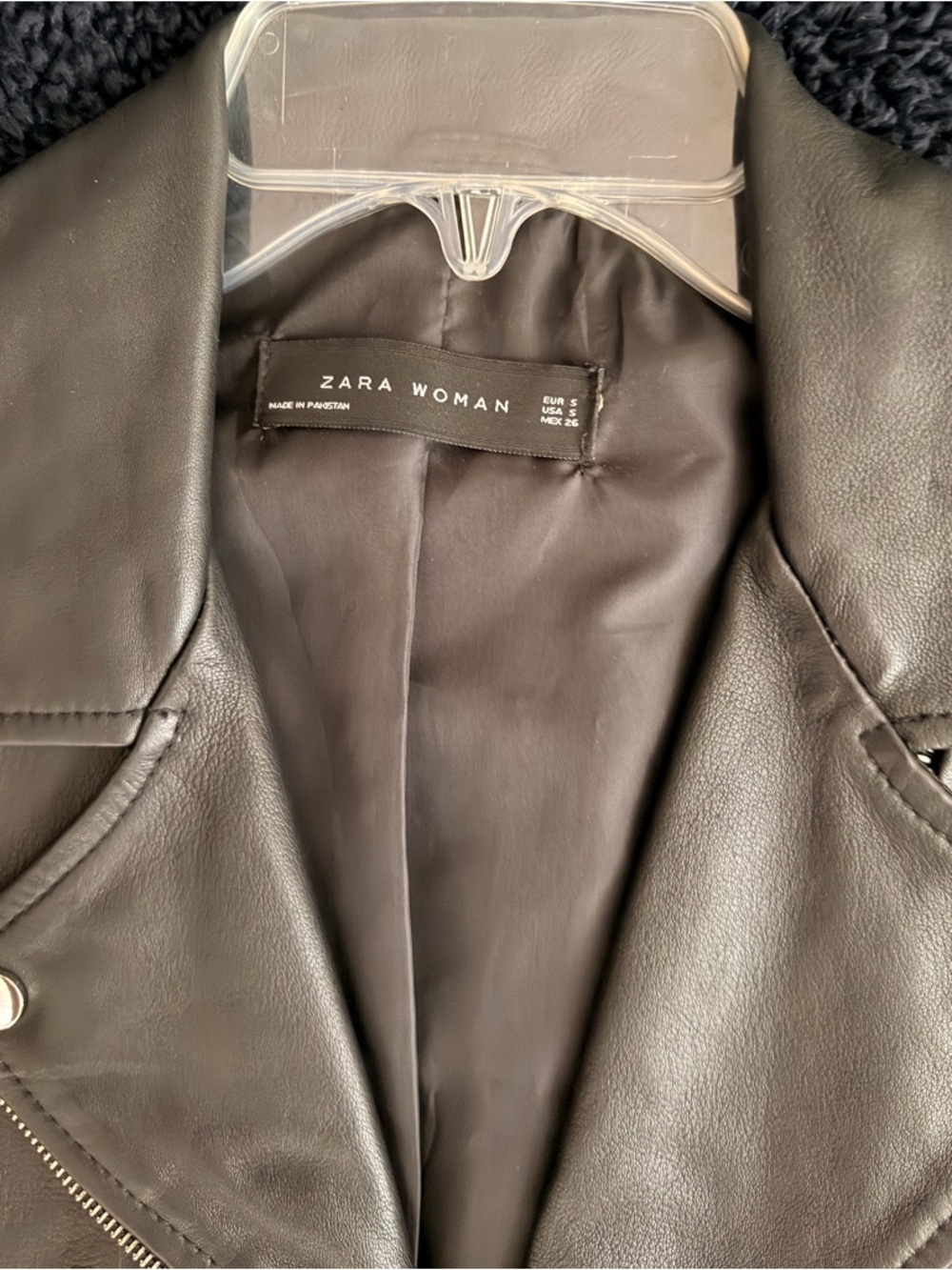 Zara Black Leather Asymmetrical Biker Jacket - Picture 3 of 8